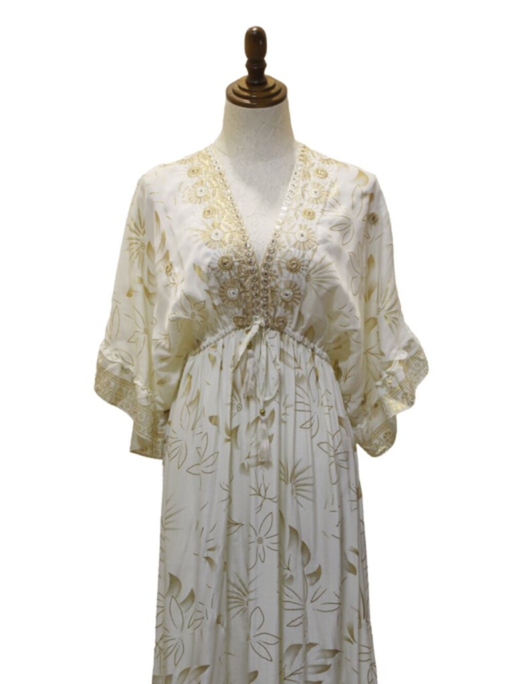 Bohemian Sequence Dress with V Neckline and Flowy Sleeves for Women Casual Versa